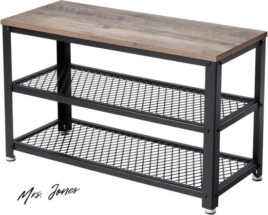 Relaxdays schoenenbank bamboe, 6 paar schoenen, zitbankje voor hal, 2 planken, schoenenrek HxBxD: 45x70x30 cm, natuur
