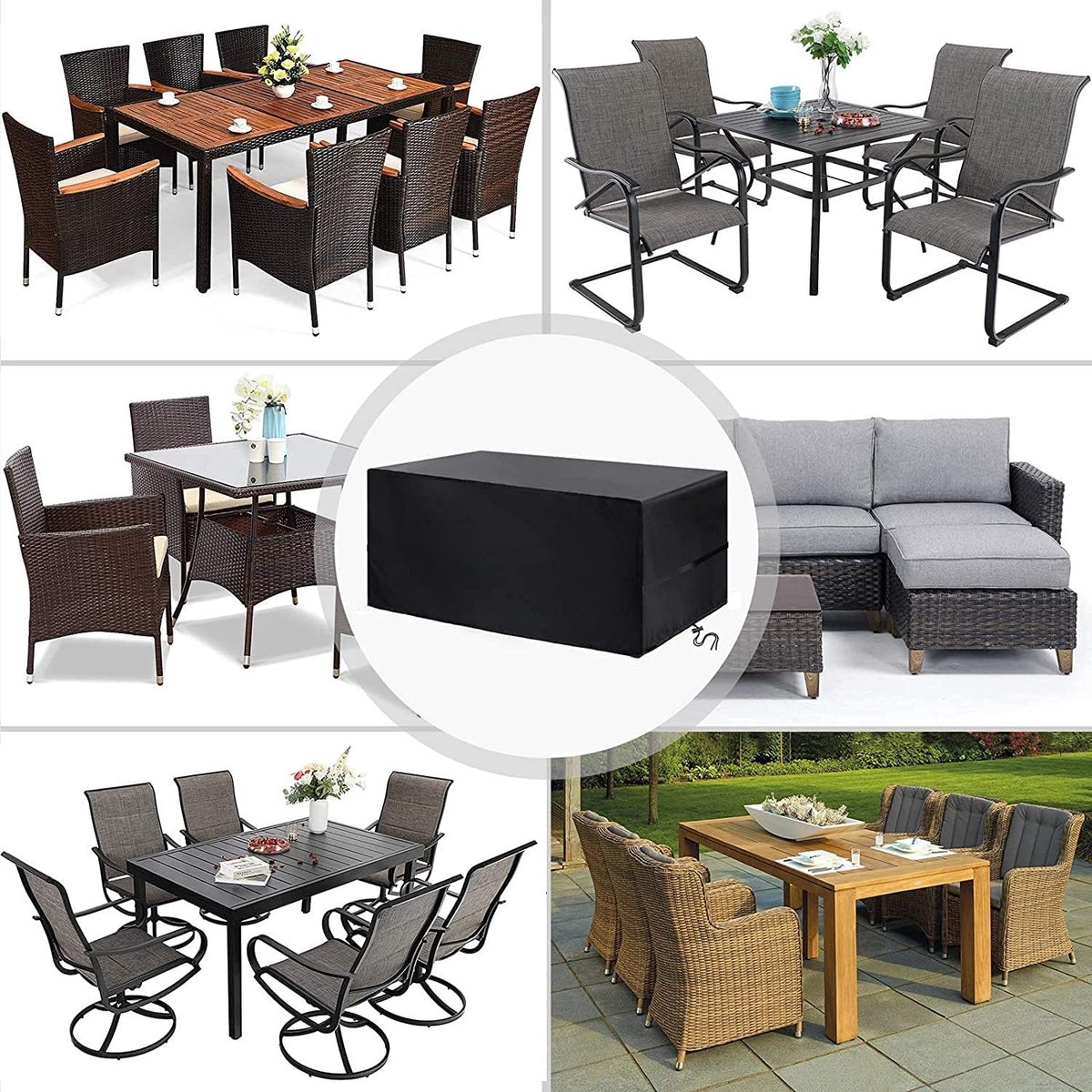 JPudinor Beschermhoes voor tuintafel, 160 x 160 x 80 cm, beschermhoes voor tuinmeubelen, weer- en scheurvast, 420D Oxford, voor tuinmeubelen