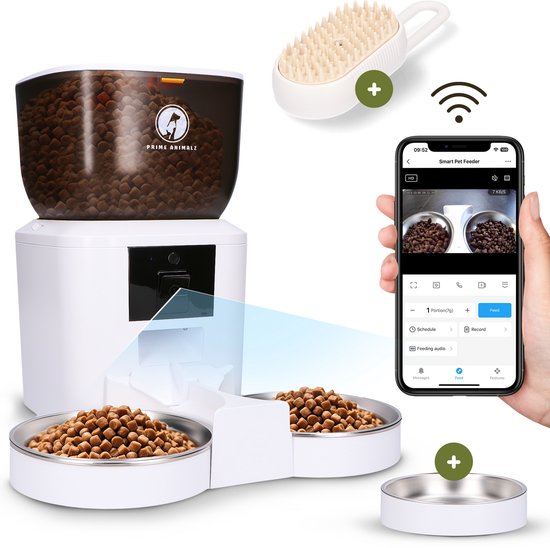 Afbeelding van Prime AnimalZ Automatische Voerbak Dubbel met stoomborstel