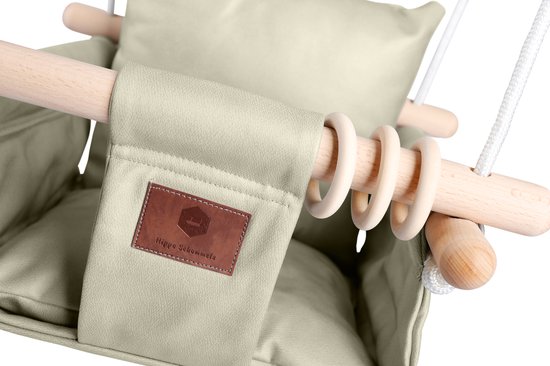Luxe Baby / Kinder Schommel voor binnen of buiten! - Baby Swing Beige - Schommelstoel inclusief Zachte Kussens, Veiligheidsriem en Bevestigingsmaterialen - Gemonteerd Verzonden! BEKEND VAN TV!