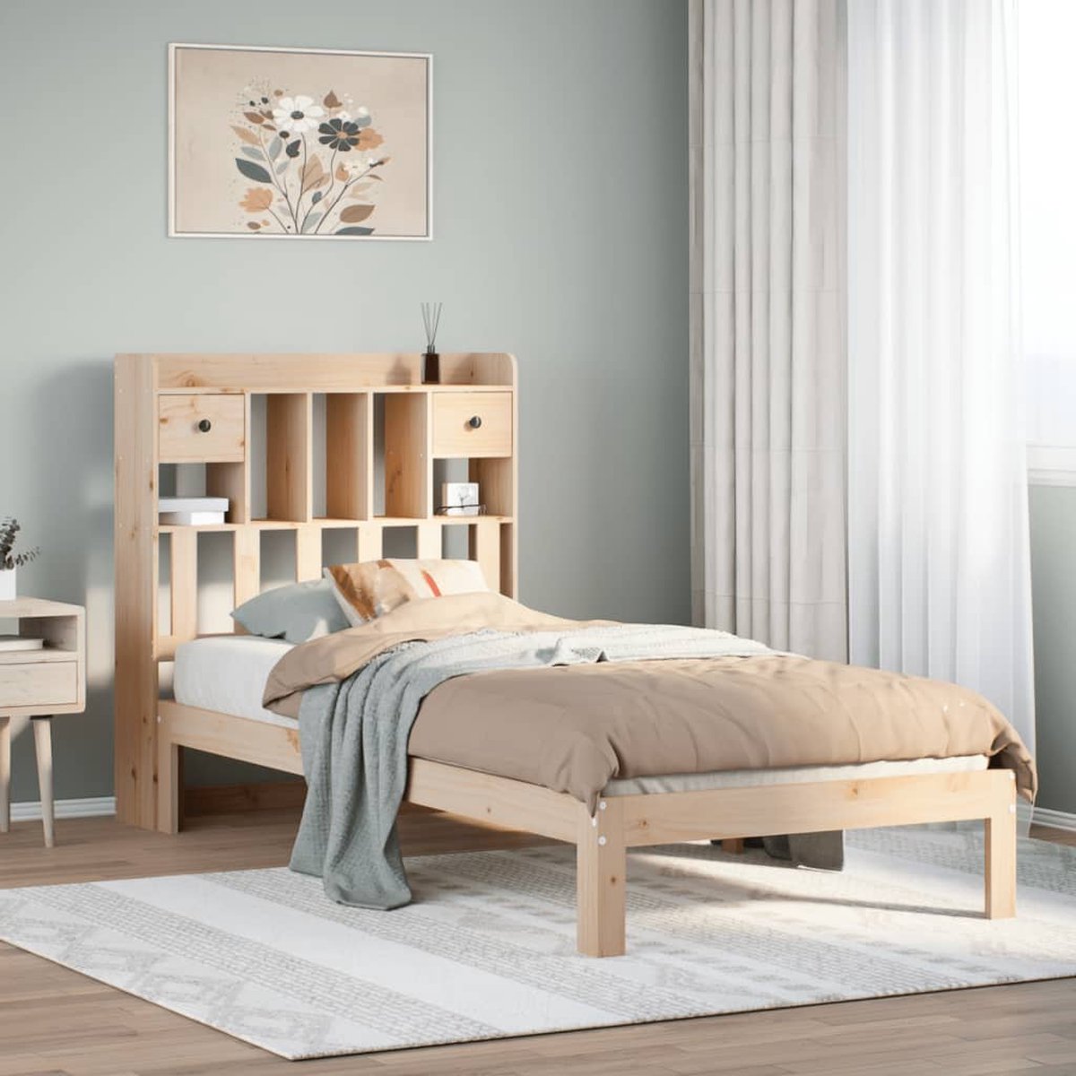 vidaXL - Bed - met - boekenkast - zonder - matras - massief - grenenhout - 90x190 - cm
