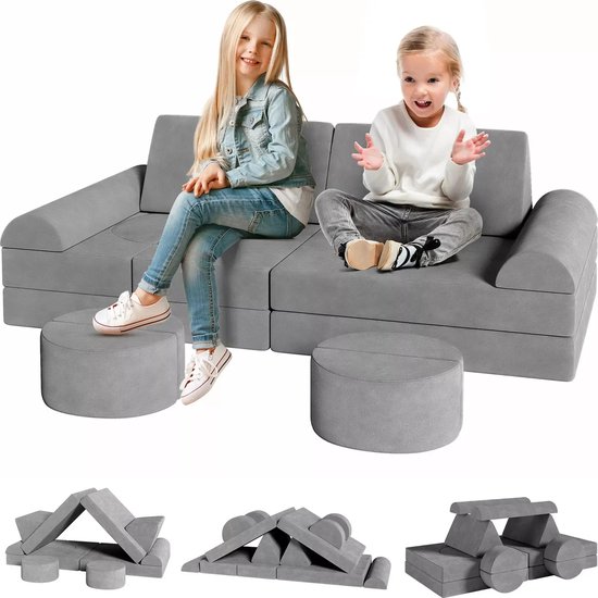 Gran Vida® - Canapé Enfant - 14 Pièces - Éducatif & Créatif - Tissus Doux - Gris - Convient aux Enfants et Adultes