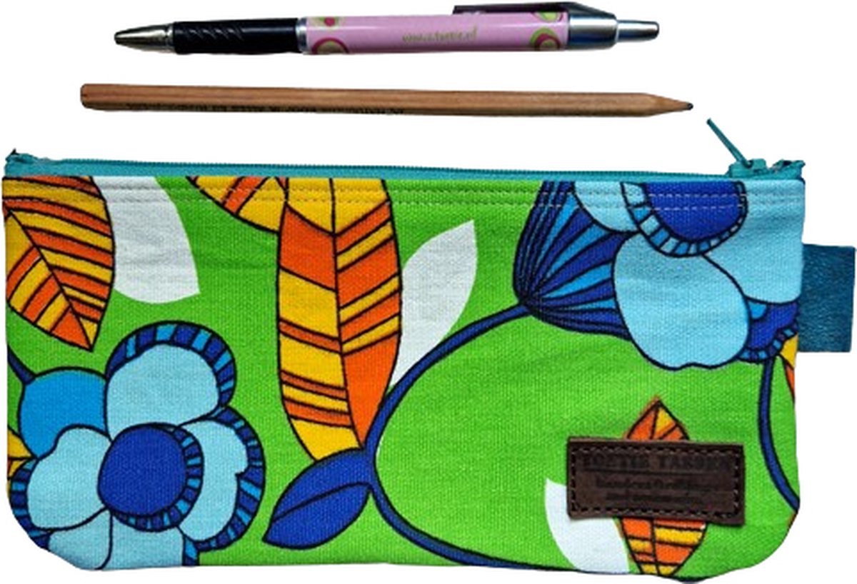 Toetie & Zo - Etui - Stof - Bloemen - Groen - Blauw - Mobieltas - Makeuptas