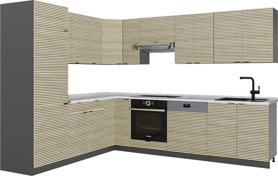 Vicco Fame- Cuisine d'angle Line – 287 x 60 cm, WB panneau Chêne marbré/anthracite