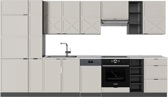Vicco Fame- Line Meuble de cuisine complet – 355 cm, WB Marble Grijs/ beige / anthracite, WB Marble