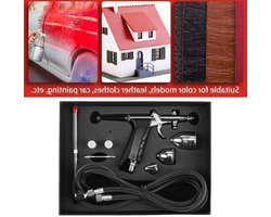 Nauwkeurige controle zwaartekracht airbrush met dubbele werking - 3 sproeiers 03 mm 05 mm 08 mm - 3-delige bekers - kleurmodellen leren bekleding auto .