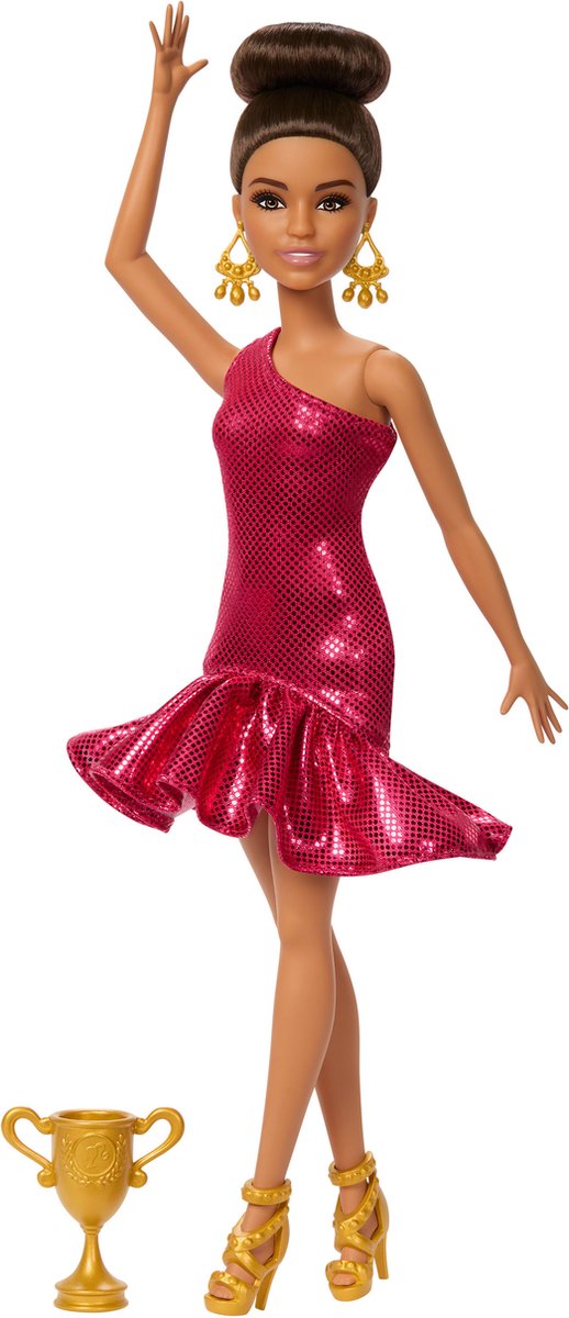 Mattel Barbie ballroomdanser pop met accessoires en gouden details.