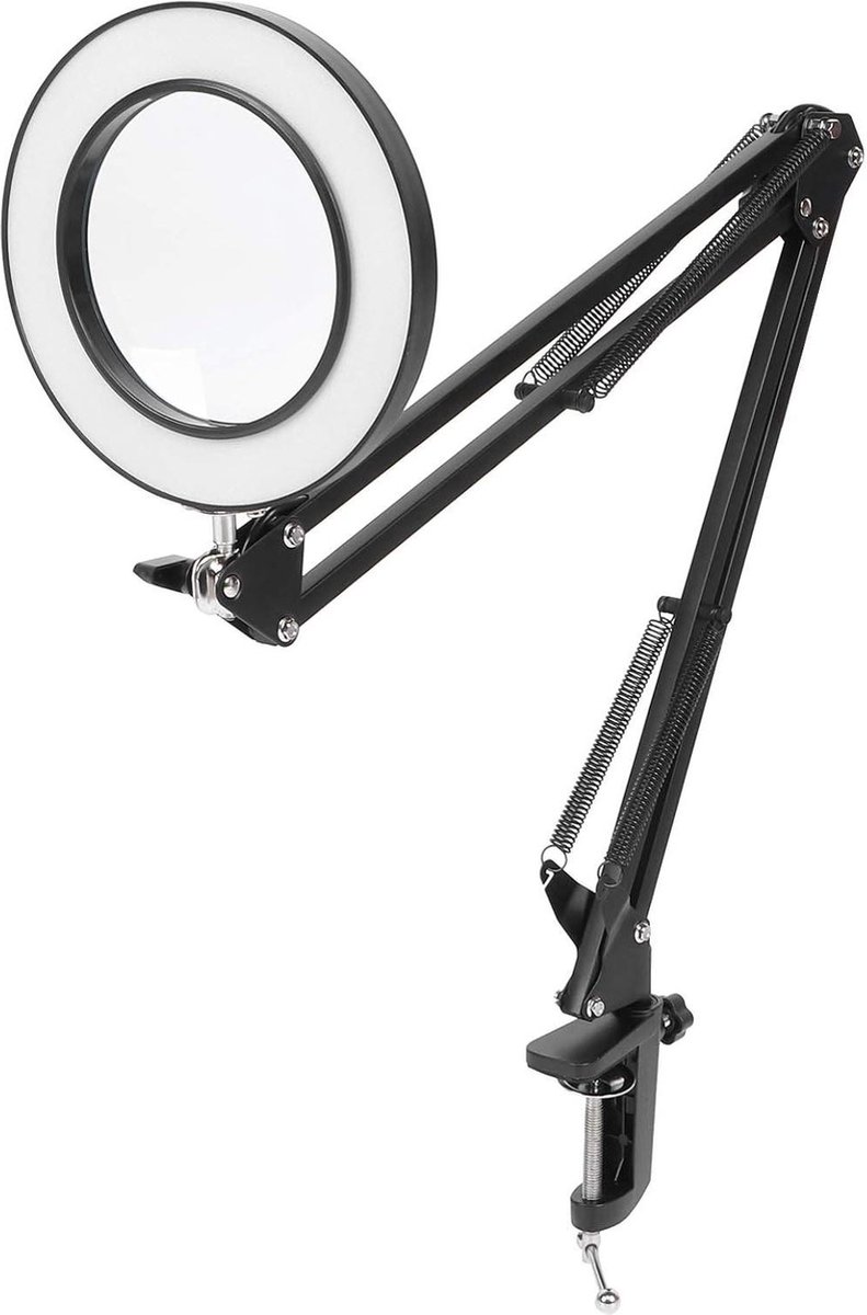 5X Vergrootlamp met Klem en Verstelbare Arm - LED Vergrootglaslamp voor Knutselen, Lezen, Dichtbij Werken - 3 Kleurmodi (Zwart) .
