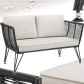 tectake® Wicker loungebank - Compacte tuinbank met dikke kussens - Ideaal voor balkon, tuin of terras - Stijlvolle en comfortabele loungebank voor buiten - Rope-design