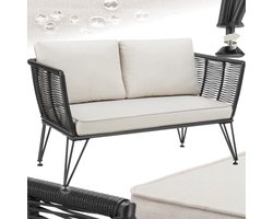 tectake® Tuinbank Sundo - Wicker Loungebank - Rope-Design Lounge Bank met Dikke Kussens - Ideaal voor Balkon, Tuin of Terras - Weerbestendig