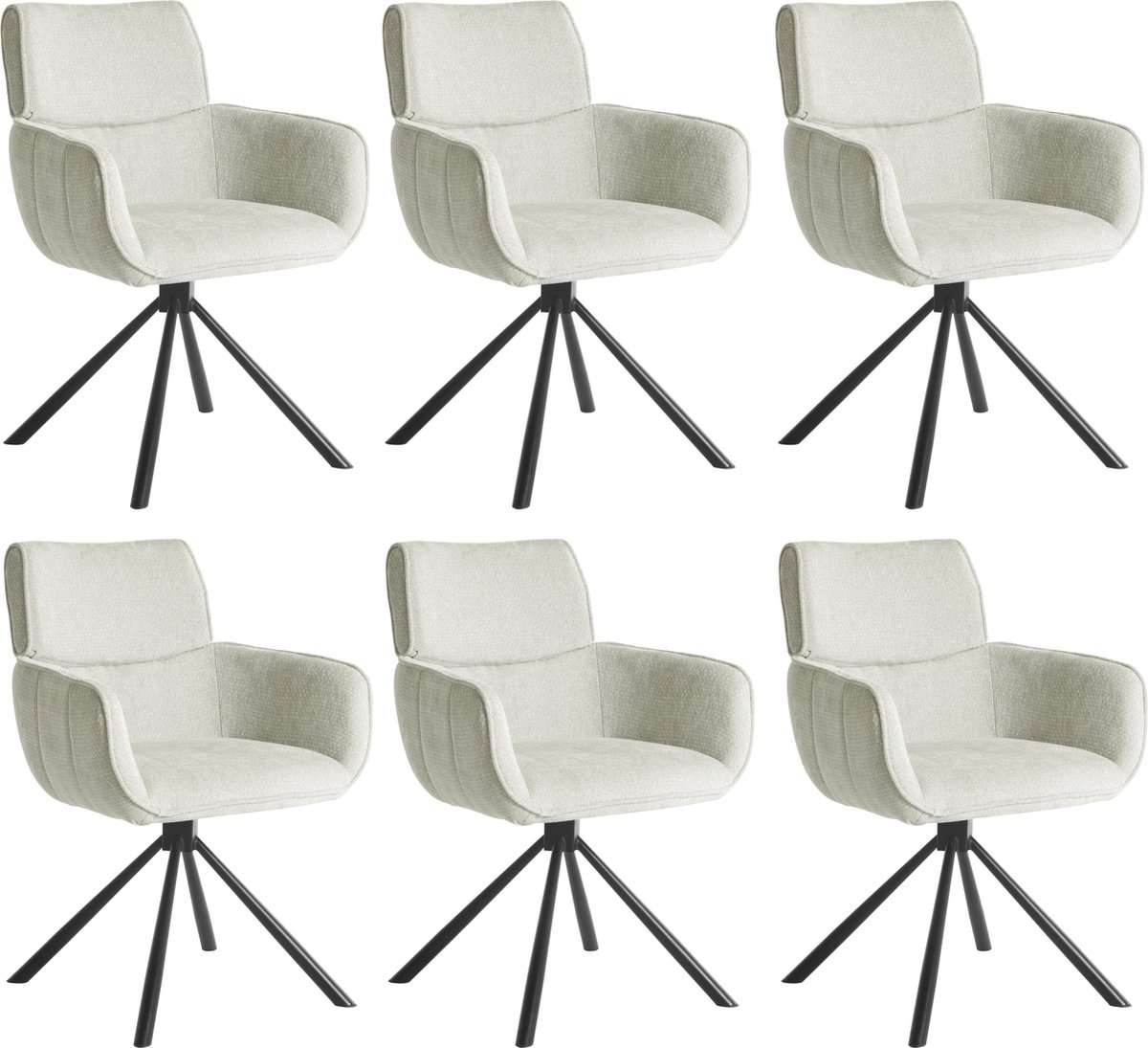 Marta Eetkamerstoel - Set Van 6 - Beige - Linnen Stof - Industrieel - Metalen poten - Stoelen