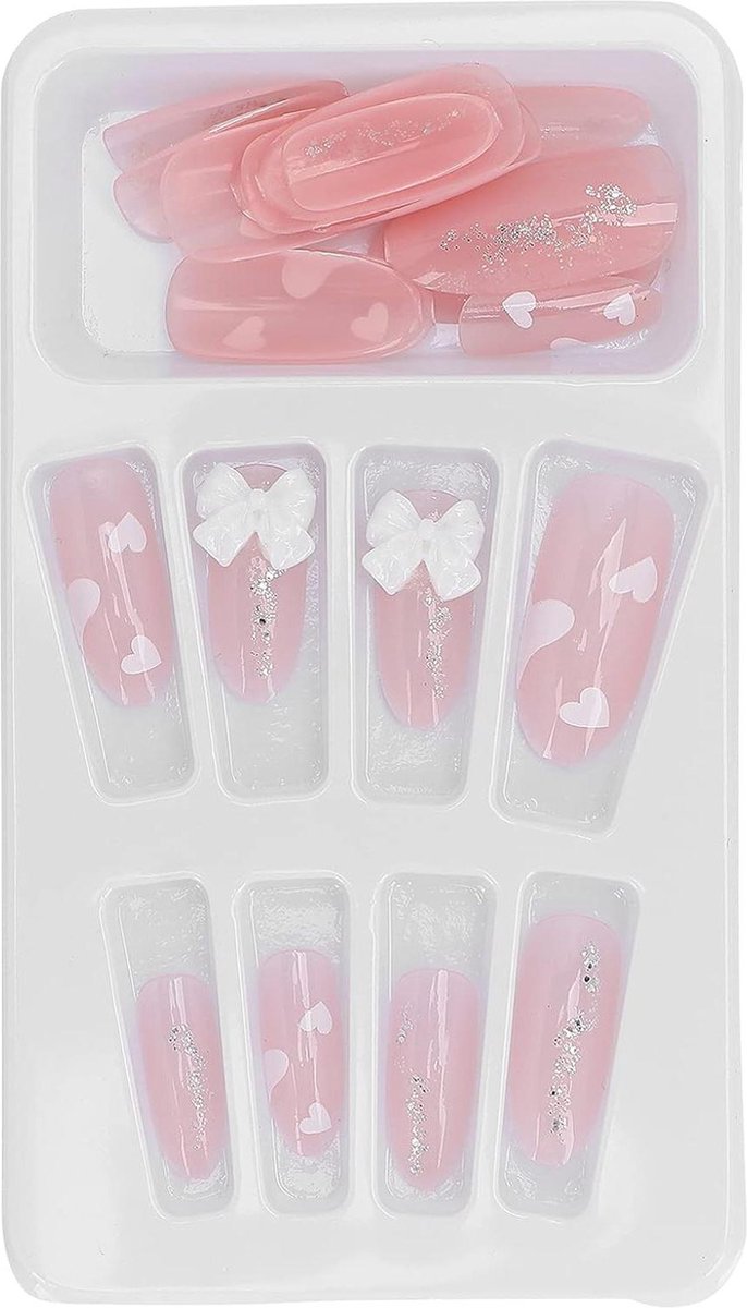Goedkoopste Volledige Dekking Roze Strik Valse Nagel - Roze Liefde - Doodskist Middellange Lengte - Ballerina Nail Art - Kunstnagels - Nagel Tips - HTML Content .