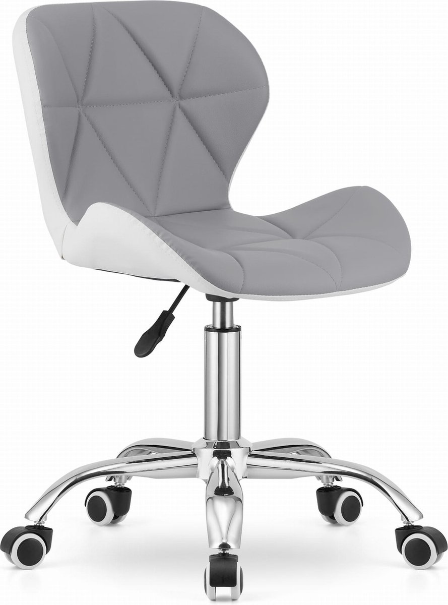 Bureaustoel AVOLA DORY-21 Grijs-Wit, Kunstleer Zitting, Ergonomisch en Verstelbare Zithoogte, 5-Poot Chrome Basis, Geschikt voor Thuis en Kantoor, Max. 110 kg