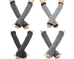 4 paar vingerloze handschoenen-armwarmers-handbeschermer-duimgat-elleboogwarmers-modieuze-passende-handschoenen-Schwarz-One Size (Fabrikant maat:ONESIZE) .
