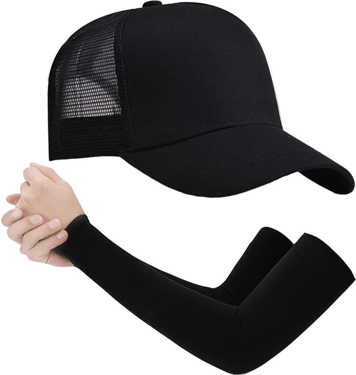 Zwarte baseballpet met ademende mouwen - Zomersportmuts voor heren - Maat S/M .