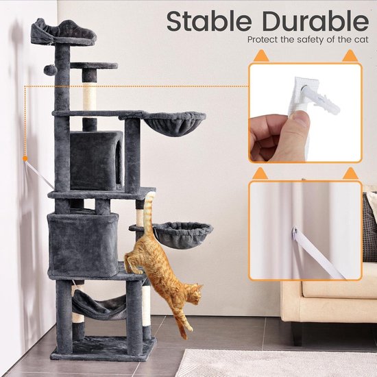 Krabton: XXL Krabpaal Voor Grote Katten 175 Cm - Stabiele Klimboom Met Sisal En Pluche