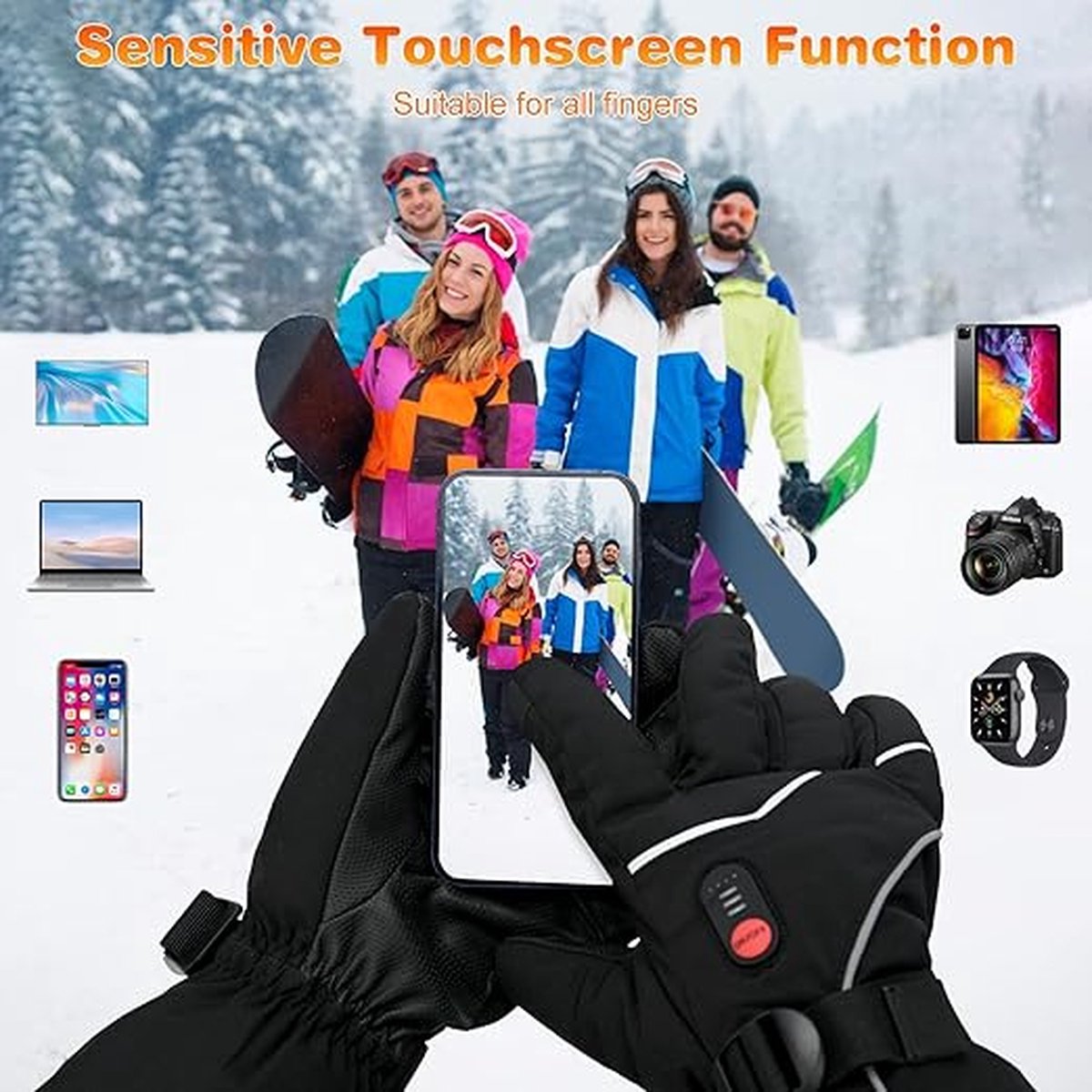 Gants Chauffants électriques COVVY - 3 Réglages Température, Rechargeables, écran Tactile - Pour Ski, Randonnée Hiver