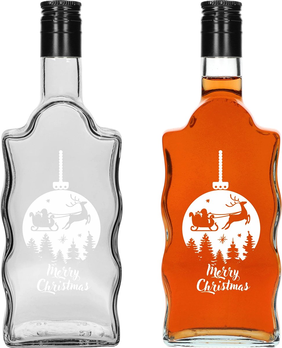 Glazenflesje met Kerstbal print 500 ml - Decoratieve fles - kerstprint