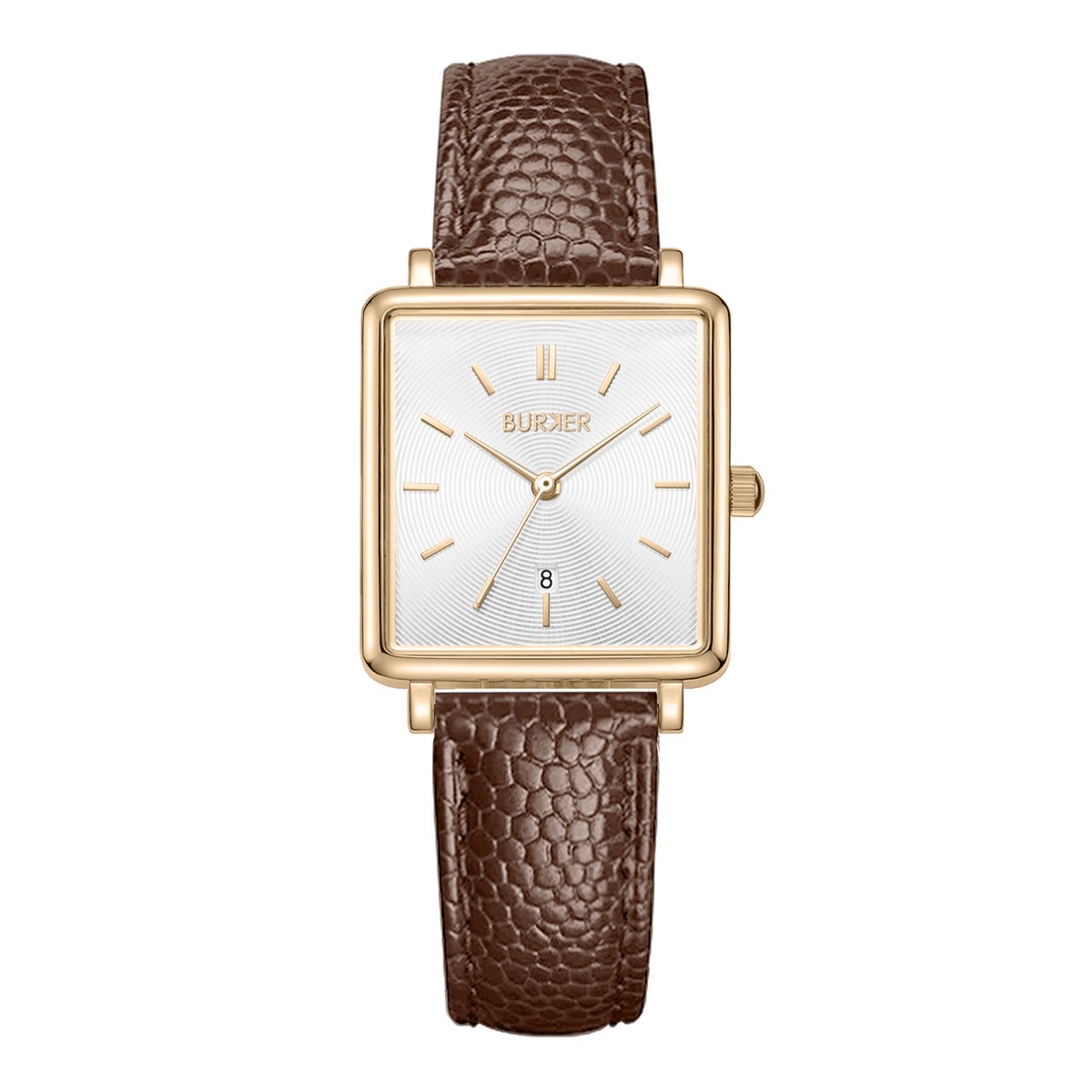 BURKER Daisy Horloge Dames - Vierkant - Goud Bruin - Leren Band - 28mm