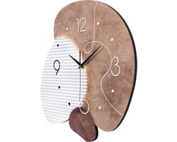 SensaHome Wandklok Madrid - Luxe Japandi Design - Organische Vorm - Grote Marmerlook Design - Ø50cm - Bruin