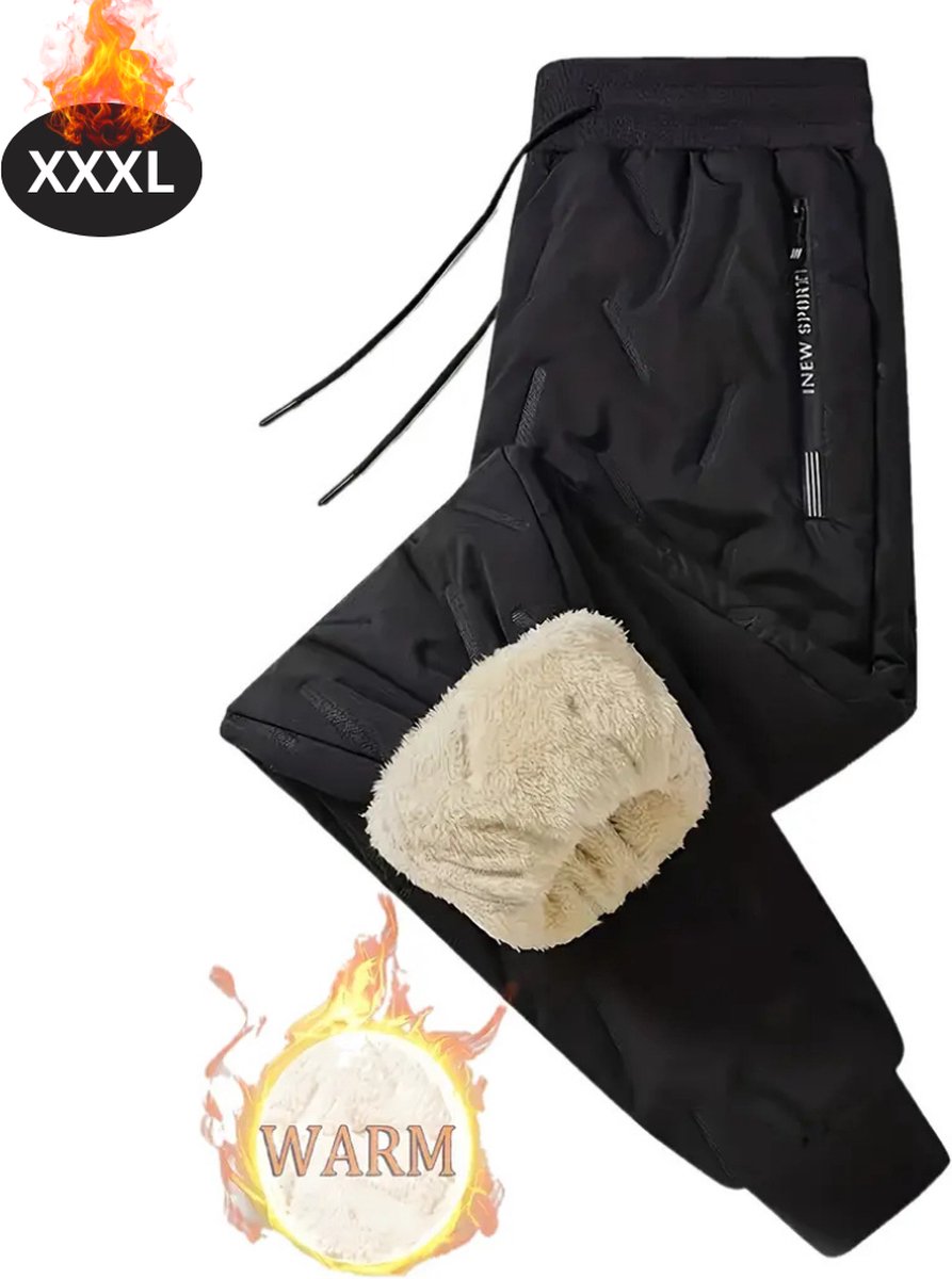 Livano Warme Broek Heren Thermo Fleece Winterbroek Joggingbroek Sweatpants Zwart