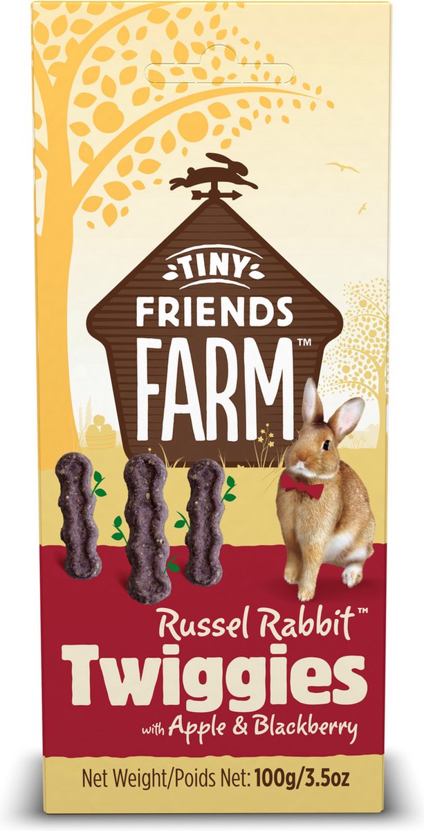 Tiny Friends Farm Russel Rabbit Twiggies - Knaagdiersnack - Appel Bessen 100 g