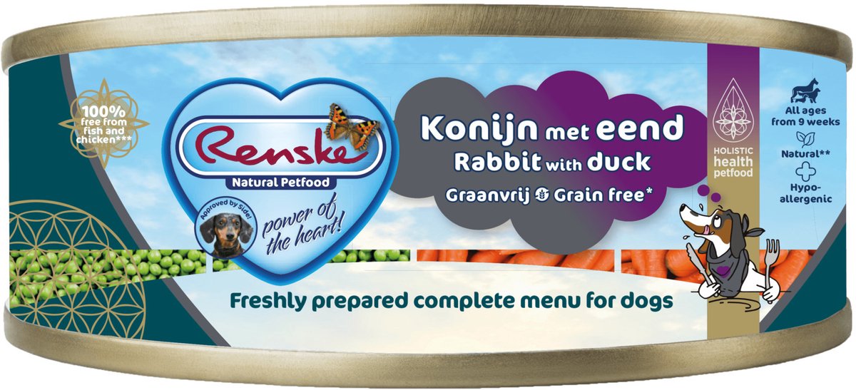 Renske Vers Gestoomd Complete Menu Hondenvoer Nat Eend - Konijn Graanvrij 95 gr