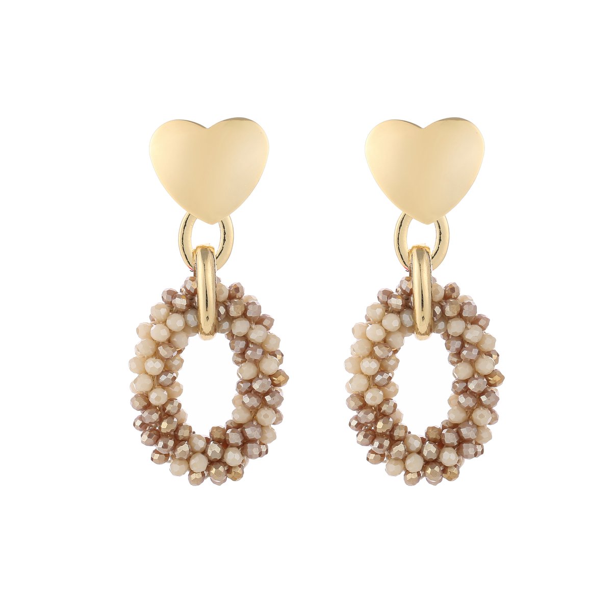 Statement oorbellen met hart en kraaltjes - Michelle Bijoux - Oorbellen dames - Stainless Steel (verkleurt niet!) - Waterproof earrings - Gouden oorbellen - Goud/Beige mix - Nikkel vrij - Kerst cadeau - Kerst - Sinterklaas cadeau - Moederdag