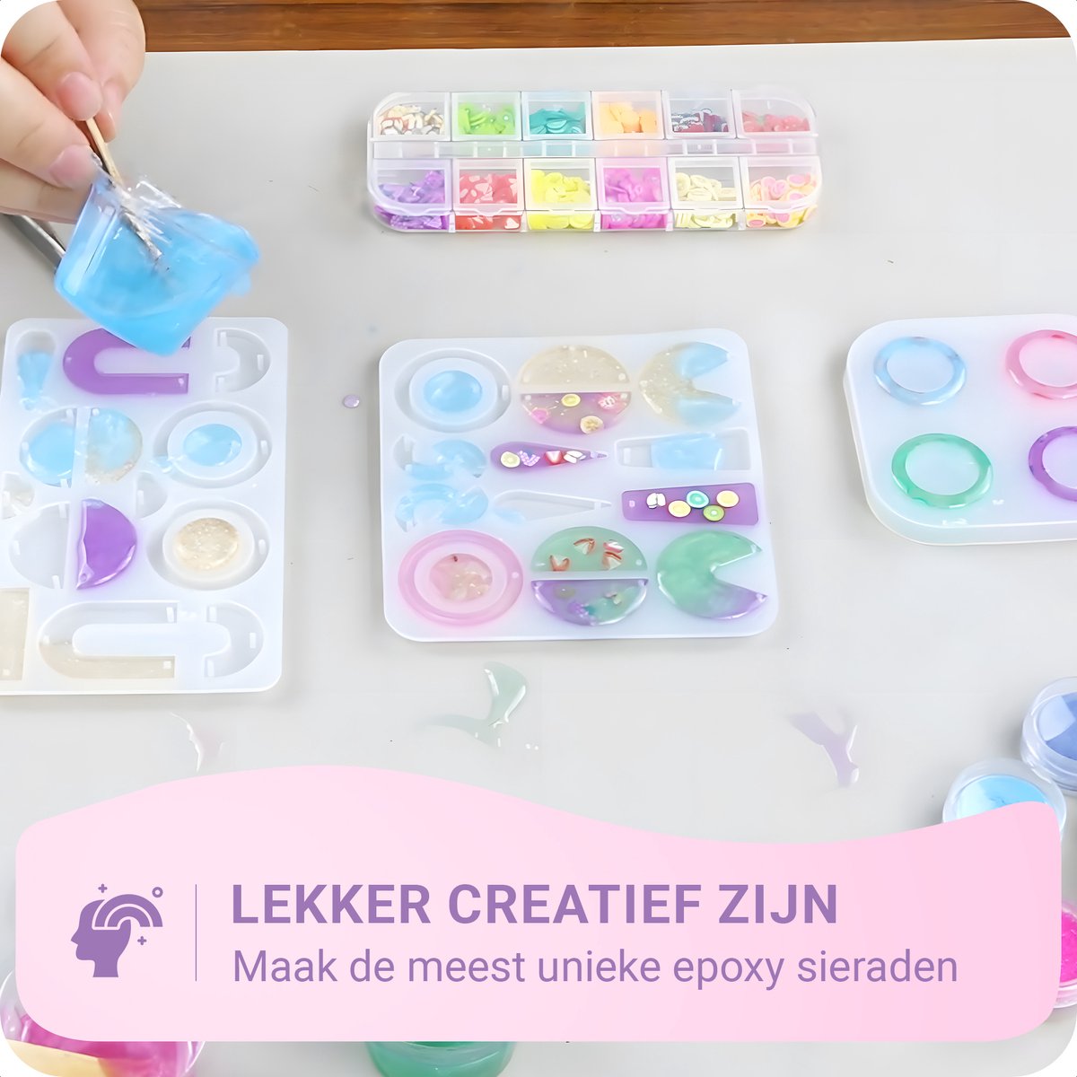 JT Products Epoxy Starterspakket - Zelf Sieraden Maken - Giethars - Epoxy Starterskit - Sieraden, Ketting, Oorbellen, Armband, Ring, Sleutelhanger - Epoxy Resin - Epoxy Hars - Sieraden Maken Set - Sinterklaas Cadeau — cadeau in Hobby - foto 2
