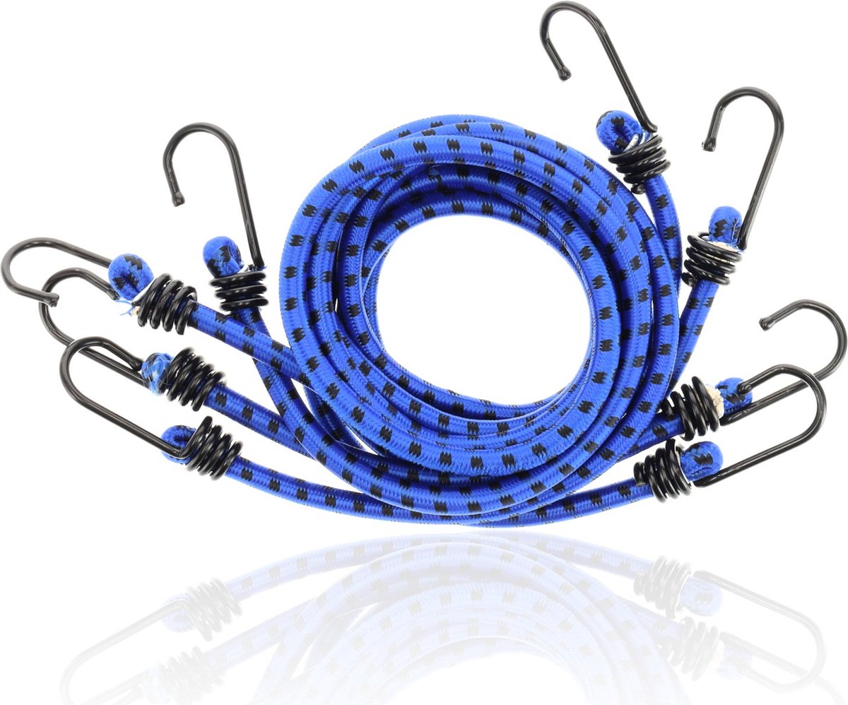 Spinbinder Blauw – 4 Losse Binders – 80cm Ø 10mm – 8 Haken – 8-Armige Bagagebinder
