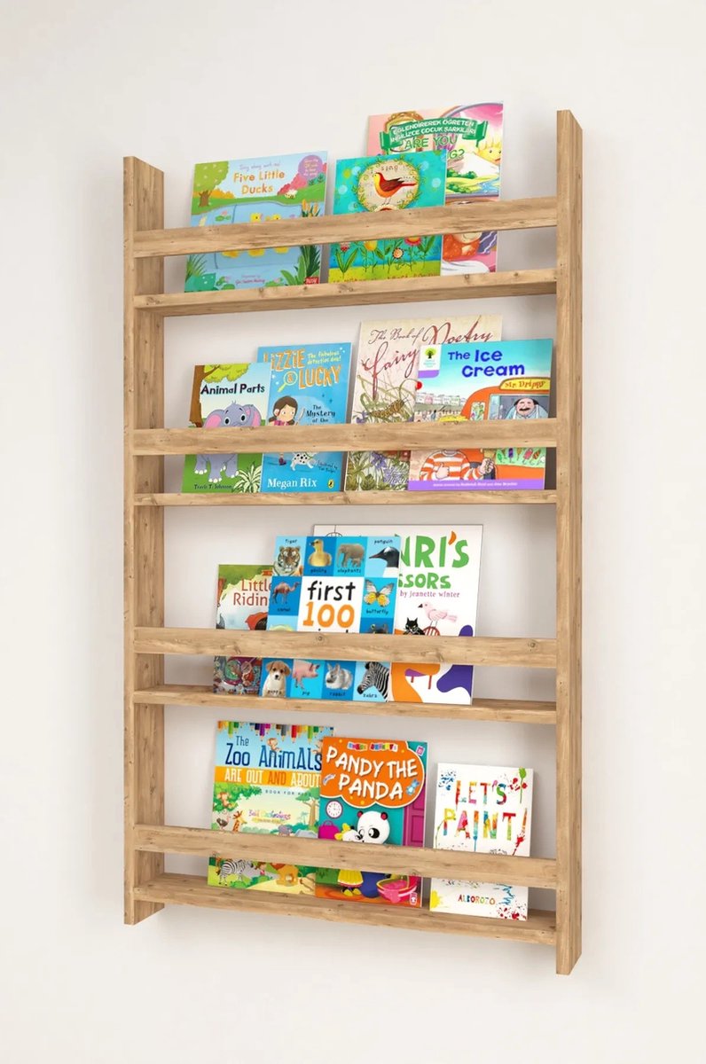 Nestly - Boekenkast Kind - Boekenrek Kind - Boekenrek Kinderkamer - Kinderboekenkast - Montessori Boekenkast - 4 Niveaus - 120 x 74 cm - Pijnboom
