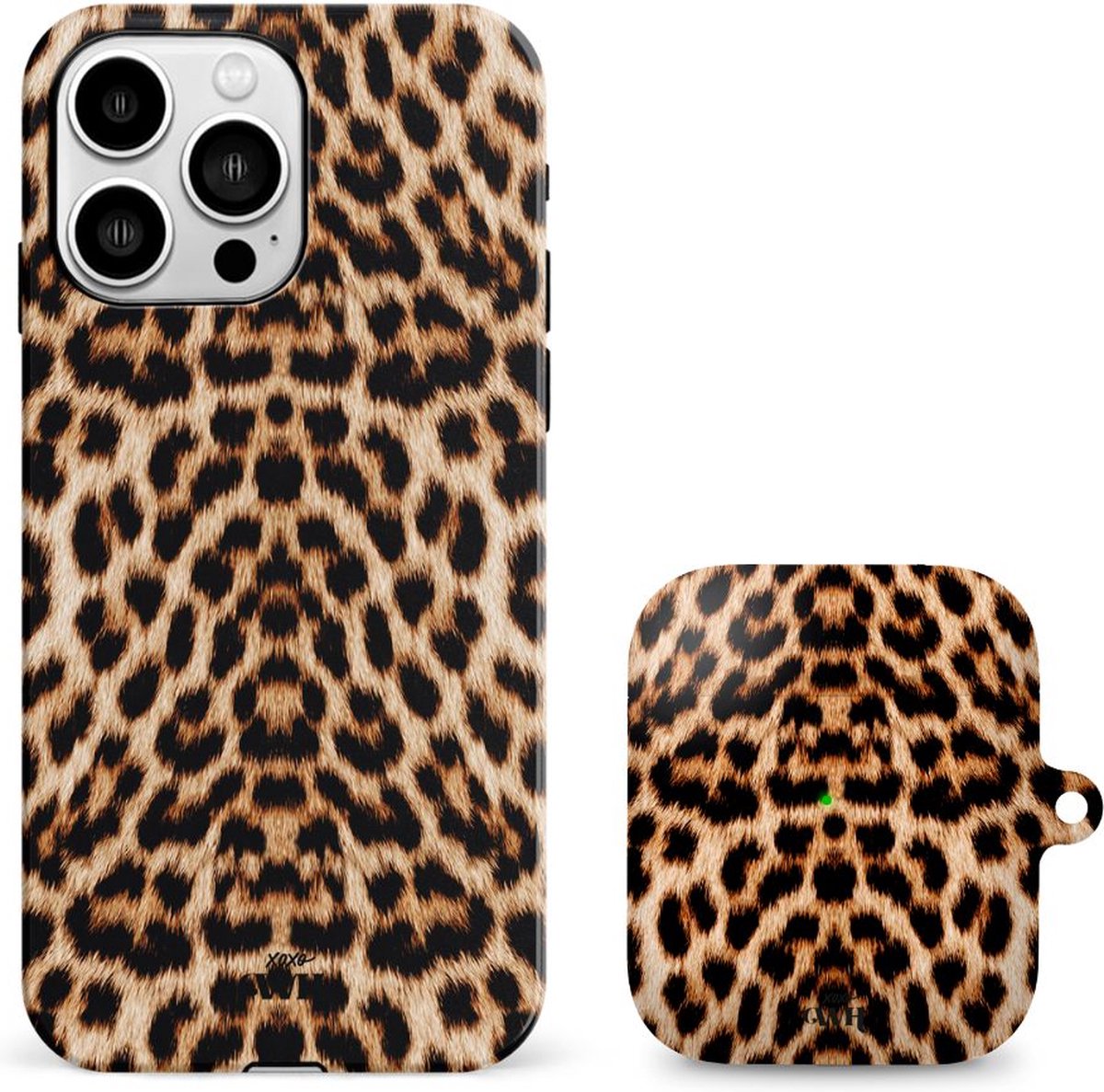 xoxo Wildhearts telefoonhoesje geschikt voor iPhone 15 Pro met AirPods 1 en 2 hoesje - set - Wild Thing - Double Layer - Telefoonhoesje met dubbele beschermlaag - Panterprint - Tijger - Panter - Tijgerprint hoesje