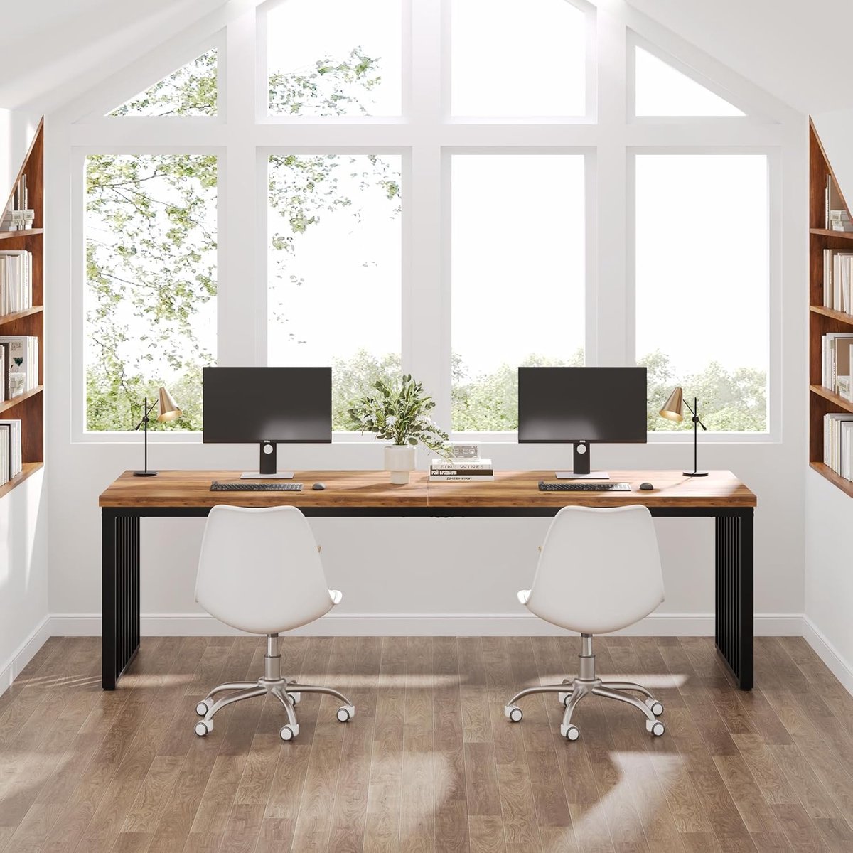 Tribesigns Bureau - Dubbel Lang Bureau - Computerbureau - Computertafel - Bureautafel voor Thuiskantoor - 180 x 60 x 76 cm - Rustiek Bruin