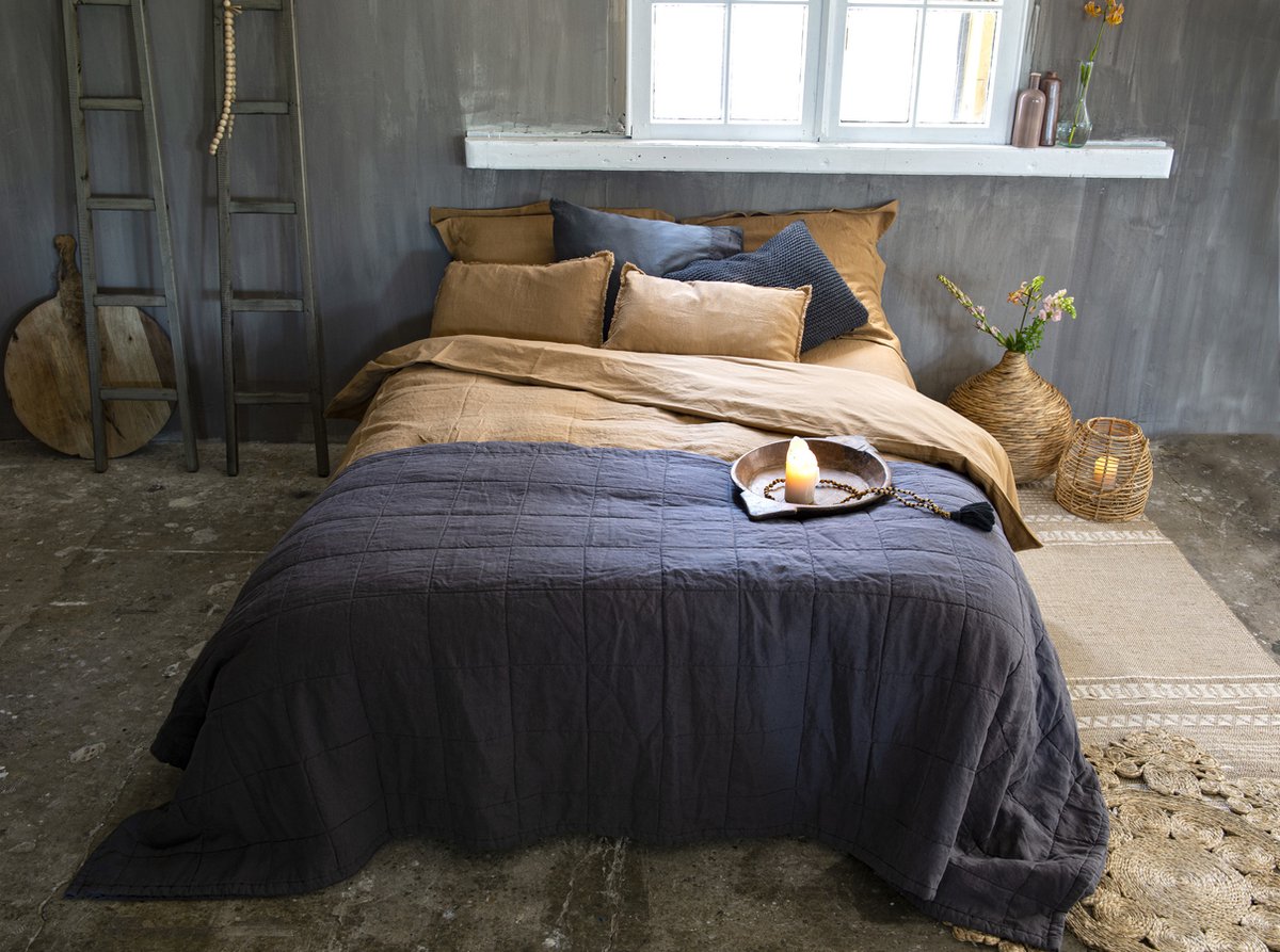 Passion for Linen Luxe kussensloop Sofie Linnen en katoensatijn, 40 x 80 cm, donkerblauw