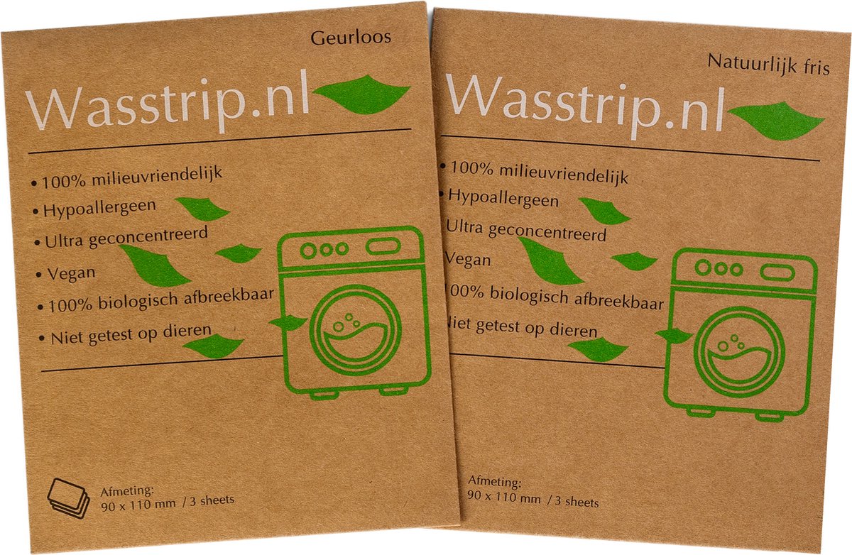 Wasstrips 6 Wasbeurten Geurloos & Natuurlijk Fris Proefpakket – Wasmiddeldoekjes – Wasvellen – Wasdoekjes – Detergent Sheets – Laundry Strips