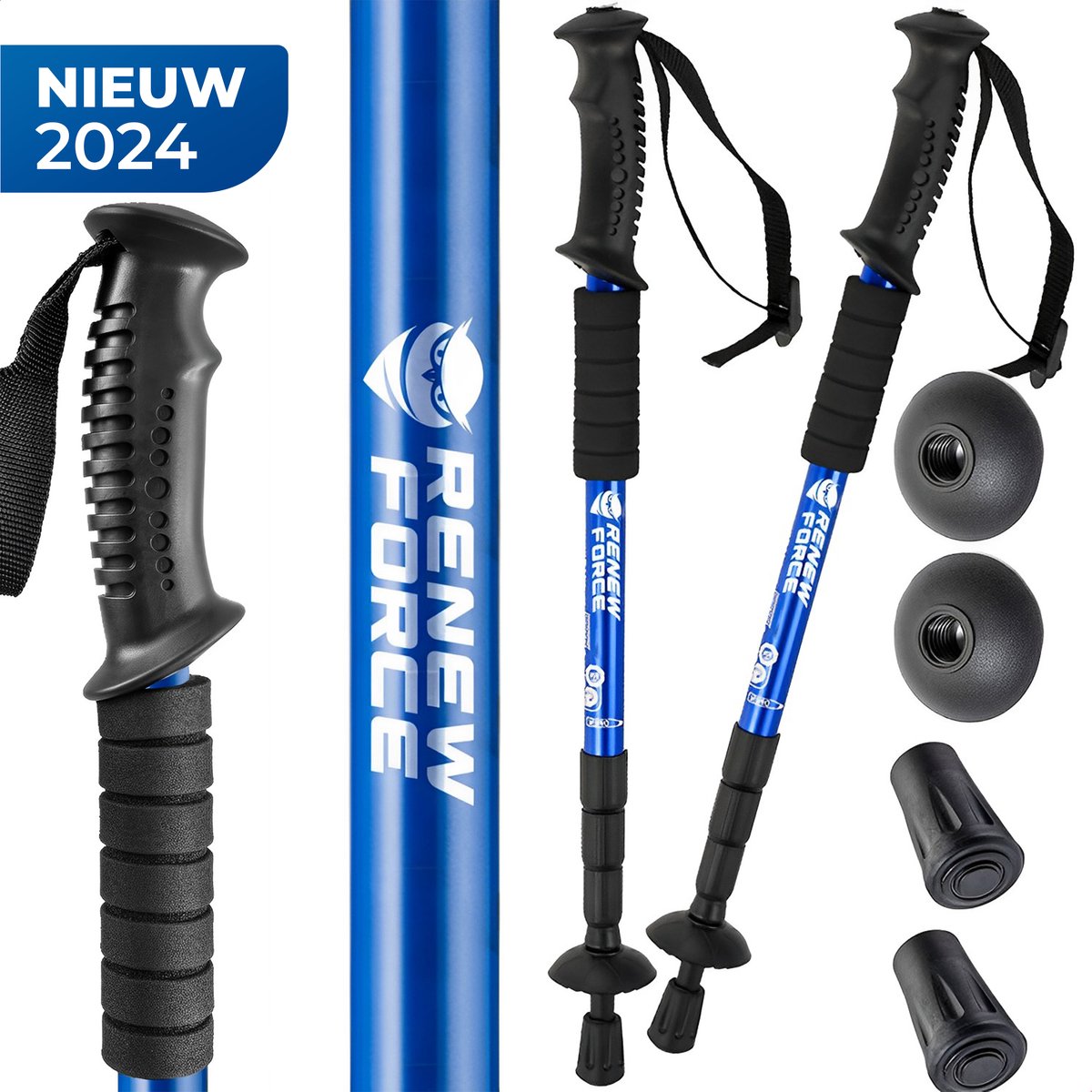 - Nordic Walking - Anti-Schock Functie - Telescopisch Verstelbaar 65-110 cm - Complete Set - Blauw