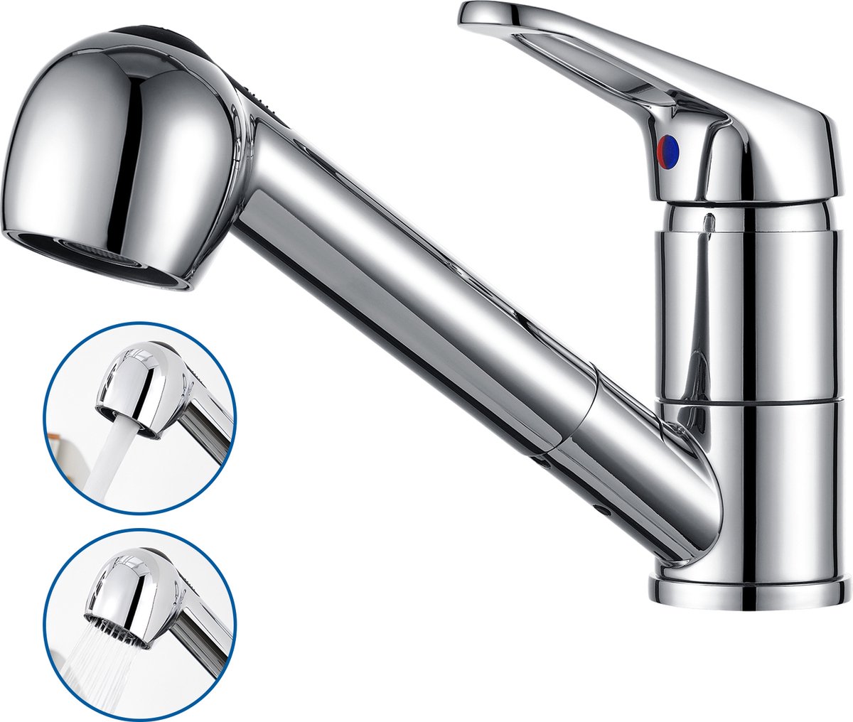 Auralum max keukenkraan Met Uittrekbare Uitloop Chroom - Handdouche - Mengkraan -2 straalsoorten - 360° Draaibaar - RVS - Zilver