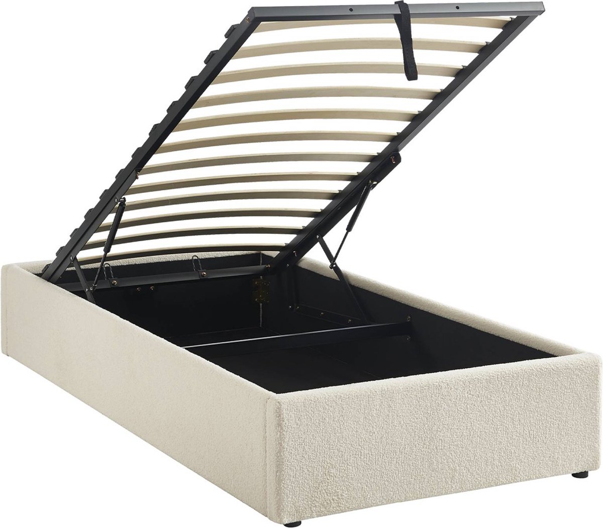 sweeek - Bed met lattenbodem en hoofdeinde, bouclé afwerking, wit