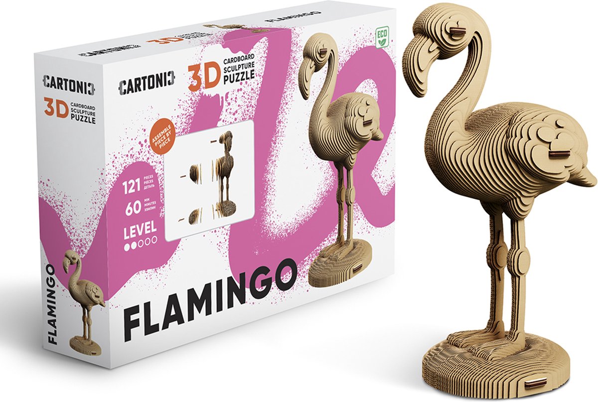 CARTONIC Flamingo  3D puzzel Speelgoed  DIY Creatief  Karton  Voor kinderen en volwassenen