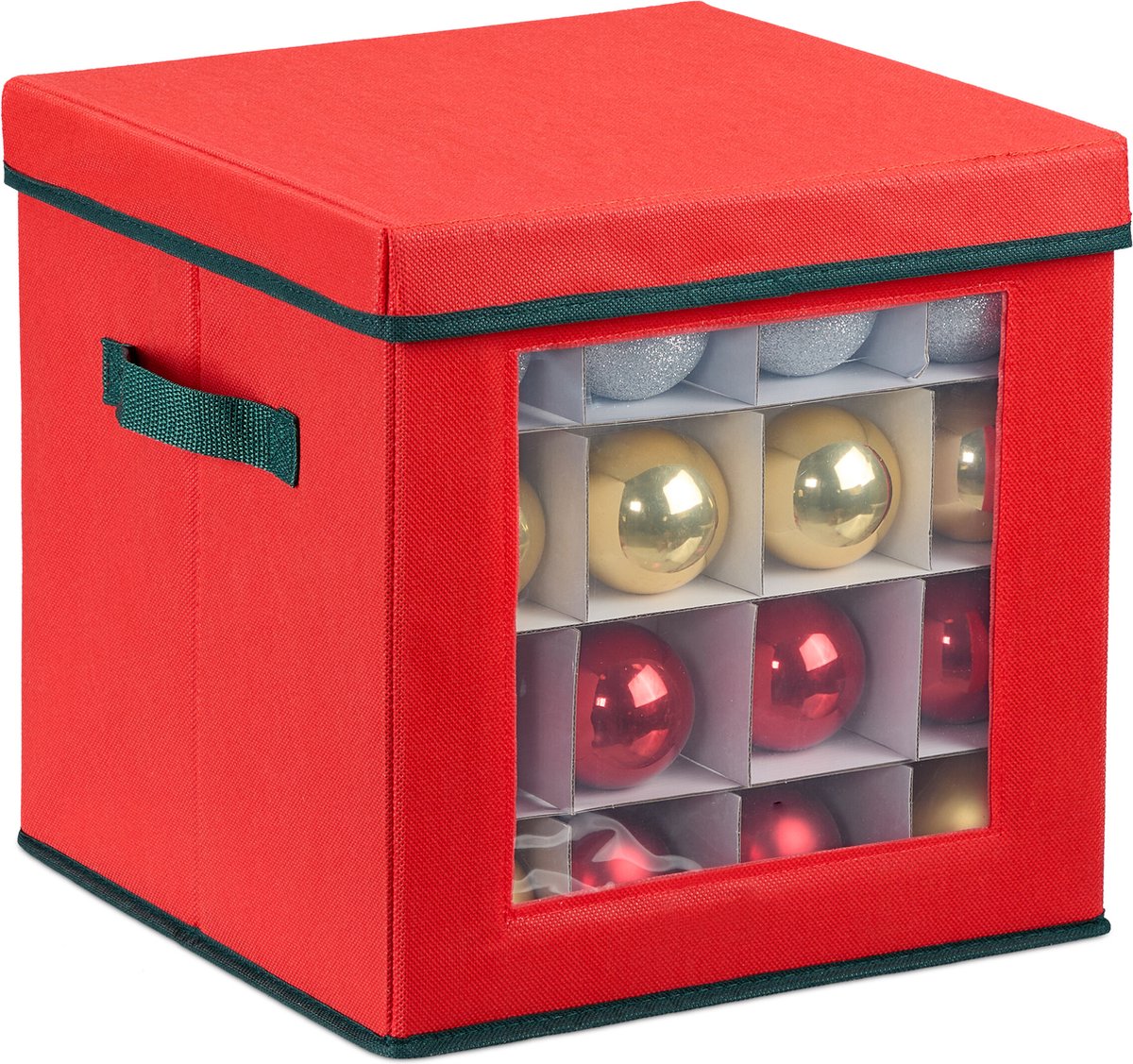 Kerstballen opbergbox - voor 64 ballen - 30x30x30 cm - rood-groen