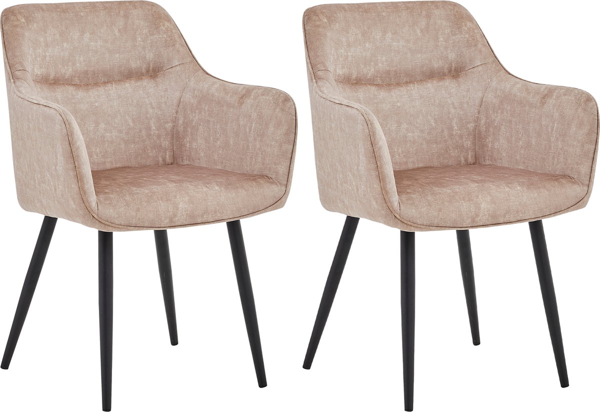 Colenis City Eetkamerstoel - Set Van 2 - Champagne - Adoré Velvet - Industrieel - Stoel - Design - Armleuningen