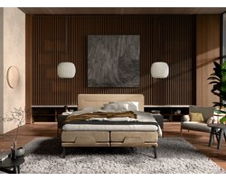 Boxspring 180x210 - Norma NEW 1884 - Elektrisch - Meegestoffeerde Pocket Matrassen - Incl. Topper - Enjoy Champagne