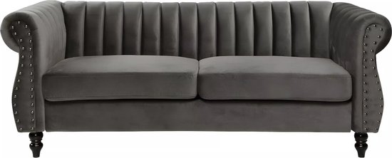 Vente-unique Driezitsbank Chesterfield van fluweel TRUMBO - Antraciet