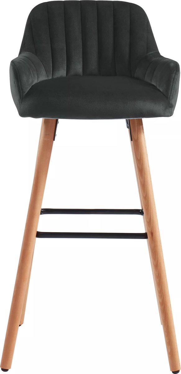 Vente-unique Barkruk ELEANA - Fluweel & Metaal Houteffect - Zwart L 47 cm x H 98 cm x D 52 cm