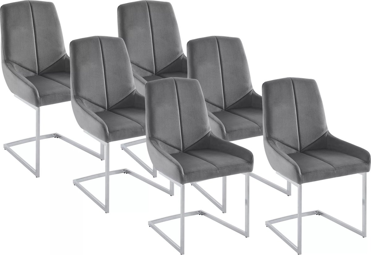 Vente-unique Set van 6 stoelen van fluweel en metaal - Grijs - BERLONA
