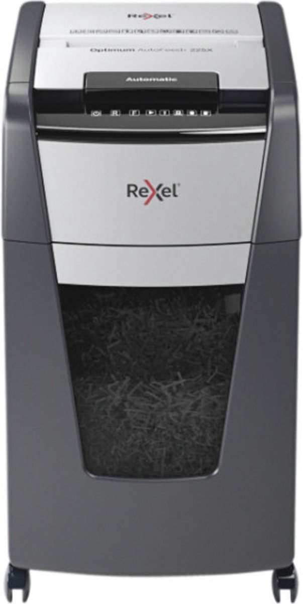 Rexel Optimum AutoFeed+ 225X Fluisterstille Papierversnipperaar - P4 Snippers - Automatische Invoer Tot 225 Vel - 60L - Zwart