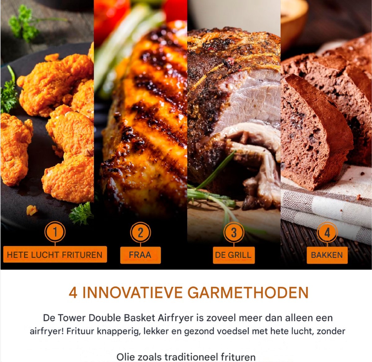 Afbeelding 3 van Vortx Vizion 9L Luchtfriteuse met Dubbele Mand en Digitaal Bedieningspaneel - 10 One-Touch Voorinstellingen - Zwart