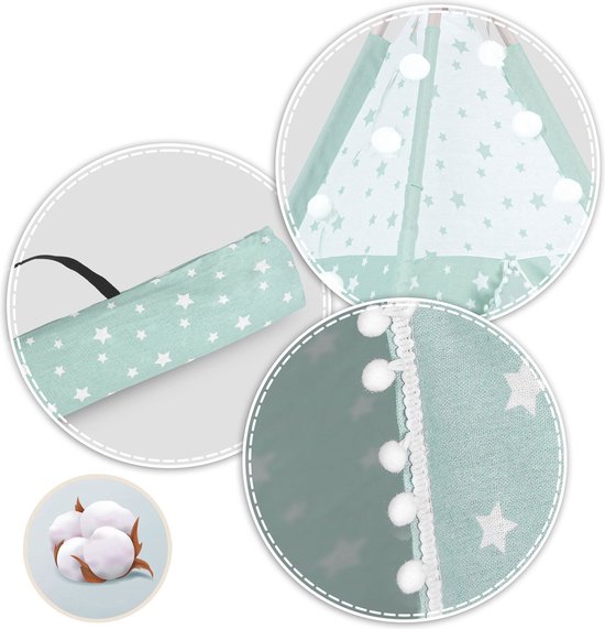 Tipi-tent voor kinderen met verlichting - mint met sterren — afbeelding 3