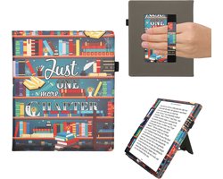 kwmobile e-reader hoesje geschikt voor Pocketbook InkPad Eo / Bigme InkNote Color+ hoes - E reader flip case van kunstleer - Ereader cover met stand - bibliotheek design in meerkleurig