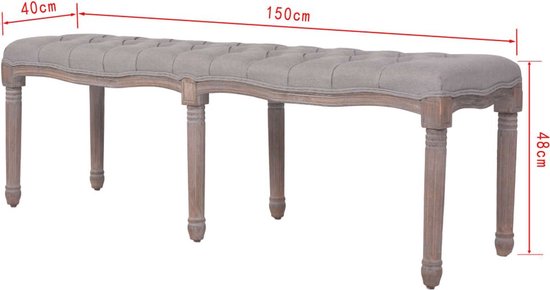 The Living Store Canapé Antique - Rembourré - 150x40x48 cm - Gris foncé